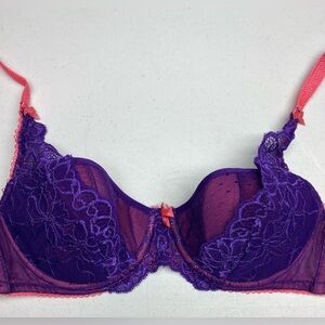 NWOT Just Peachy PURPL/CORAL  Lightly Lined Underwire,  30D *P1064
